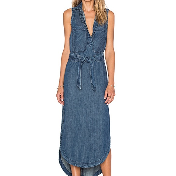 low back denim midi dress